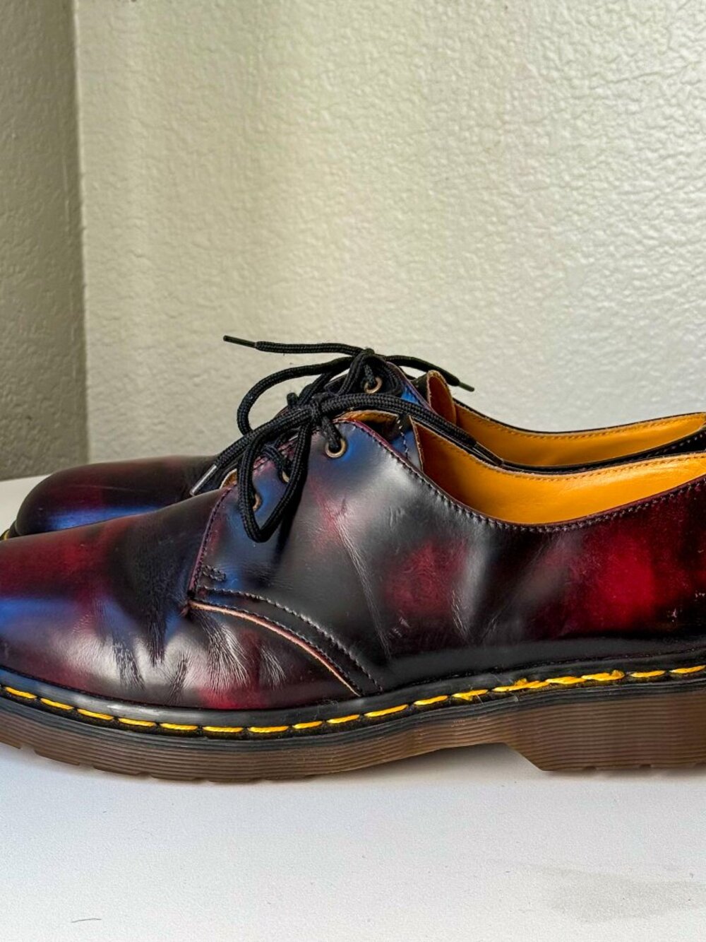 VTG Doc Marten 90s Oxblood Leather Shoe Low Top Oxford Made In England Mens 11 - Picture 4 of 16